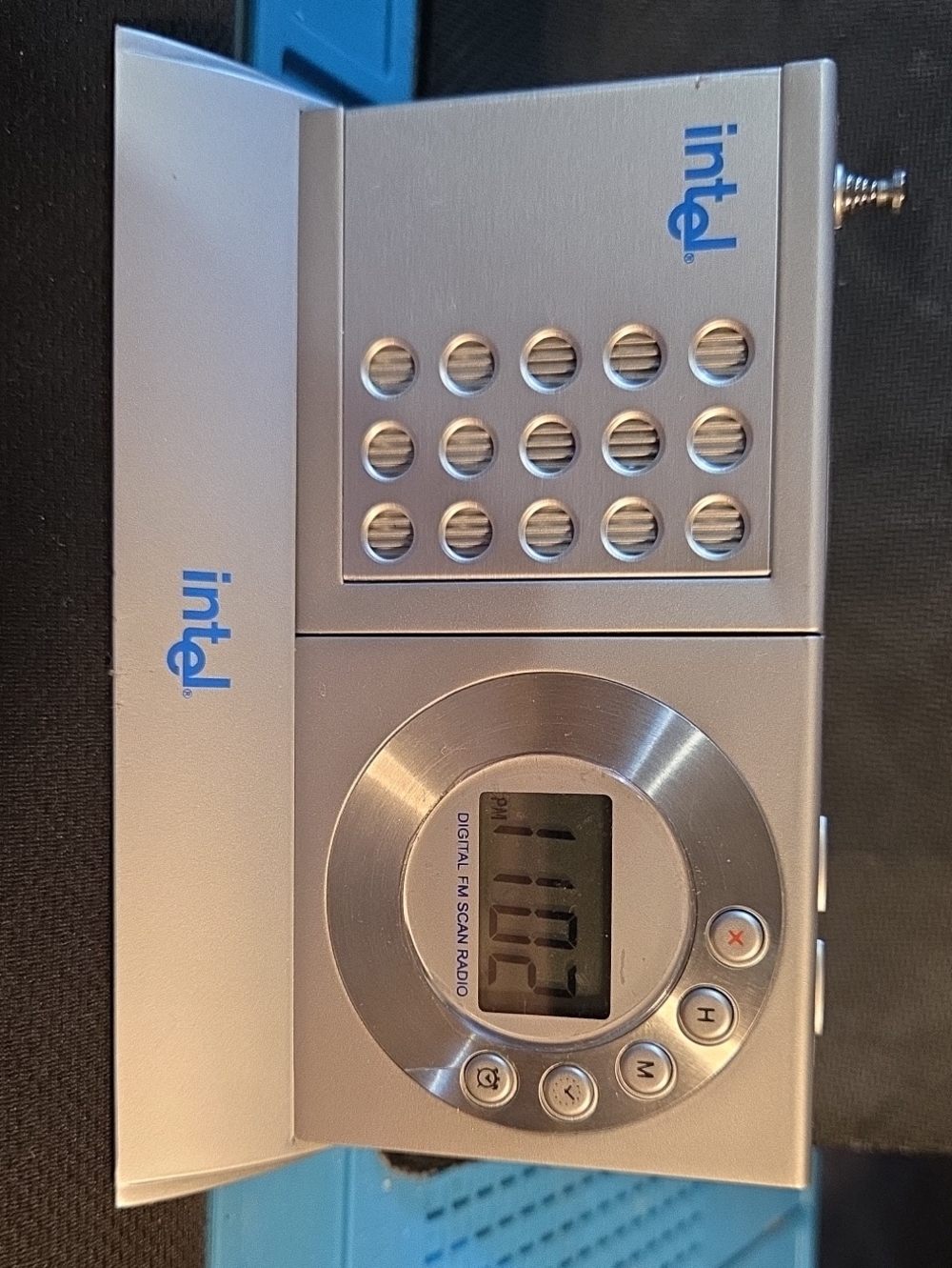 Intel Silver Portable FM Digital Clock Radio